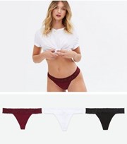 New Look 3 Pack Burgundy Black and White Lace Waist Thongs